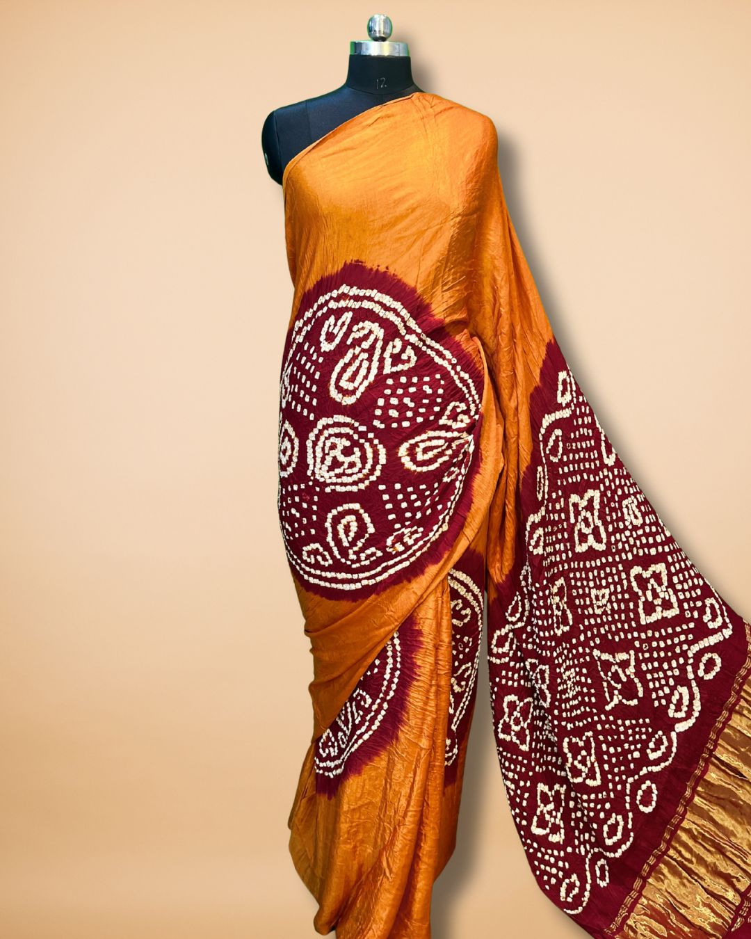 Orange Bandhej Modal Silk Saree with Lagdi Patta Pallu