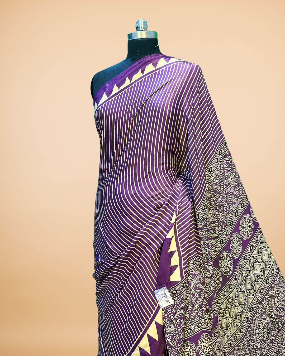 Purple Modal Silk Saree with Ajrak Pallu & Lagdi Patta