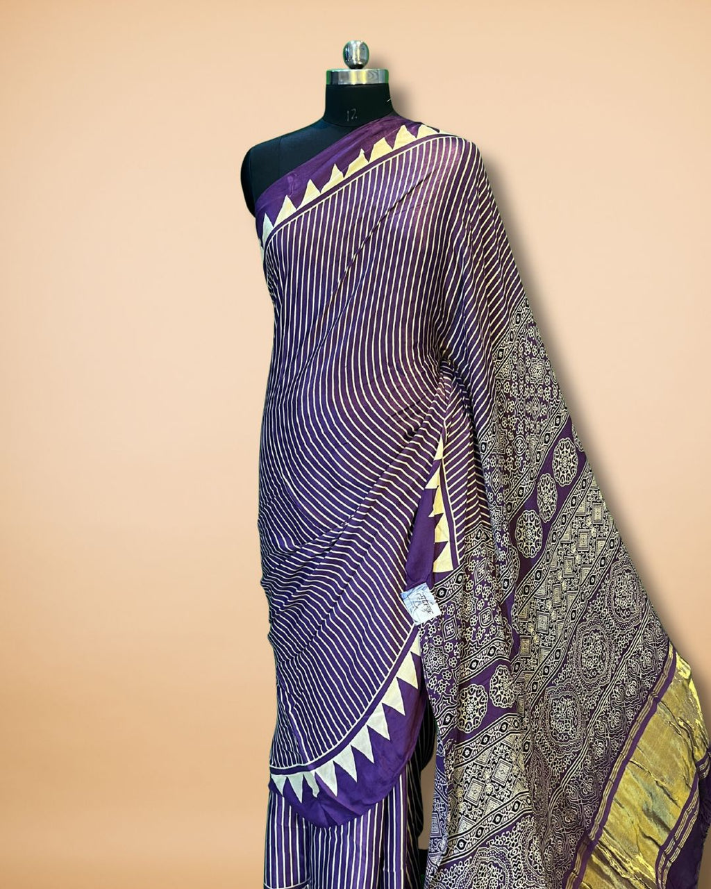 Purple Modal Silk Saree with Ajrak Pallu & Lagdi Patta