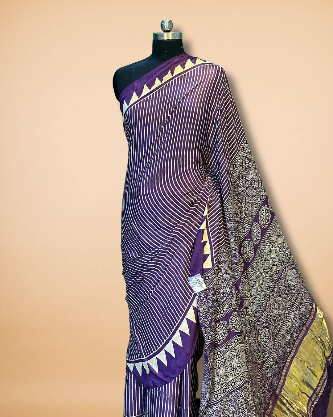 Purple Modal Silk Saree with Ajrak Pallu & Lagdi Patta
