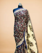 Cream Cotton Saree with Handblock Kalamkari Print