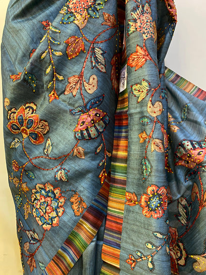 Raw Silk Blue Saree - Sutra Saree