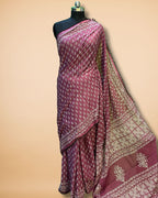 Plum Handblock Mul Mul Cotton Saree