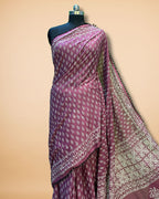 Plum Handblock Mul Mul Cotton Saree